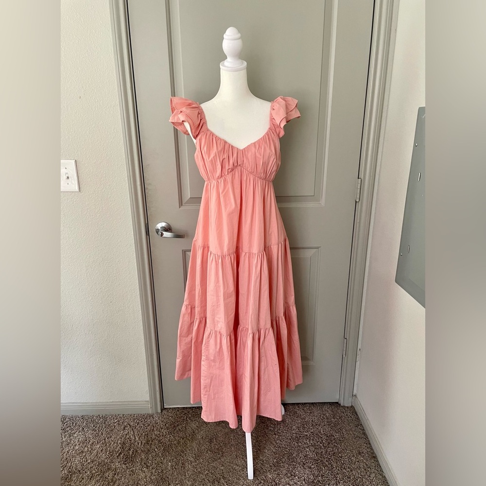 Abercrombie & Fitch Coral Pink Tiered Midi Dress